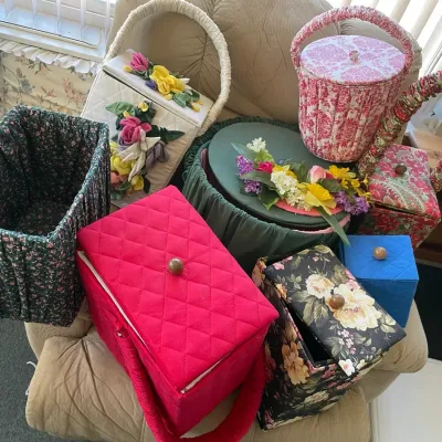 Lot Of Fabric Covered Containers 
