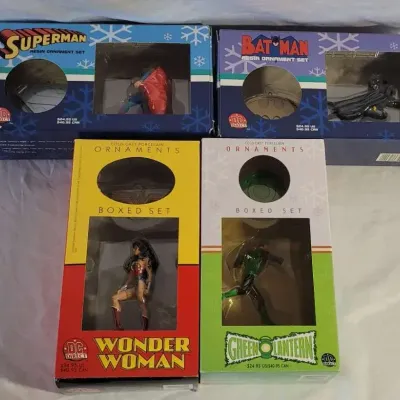 DC Direct SuperHero Christmas Ornament Sets NiP - Batman Green Lantern Wonder Woman Superman