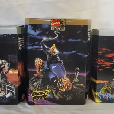 Lot of 3 New Open Box Marvel Comics Model Kits Storm, Ghost Rider, and Rhino