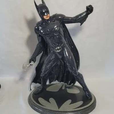 1990s Hand Painted Batman Superhero Statue with Homemade Wooden Base DC Comics