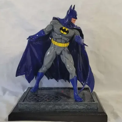 1990s Hand-Painted Batman SuperHero Statue with Wooden Base DC Comics