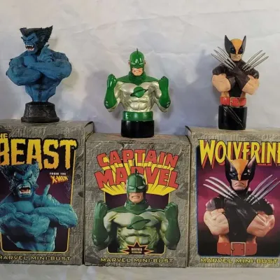 3 Marvel Mini Bust Limited Edition Statues - X-Men The Beast Wolverine Captain Marvel
