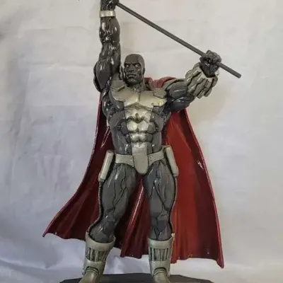 1990s Hand Painted Steel Superman Superhero Statue with Homemade Wooden Base DC Comics