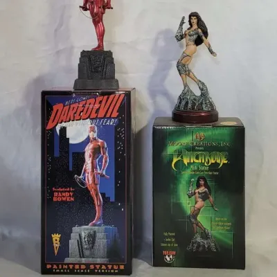 2 Limited Edition Superhero Mini Statues - Daredevil Marvel Comics & Witchblade Moore Creations