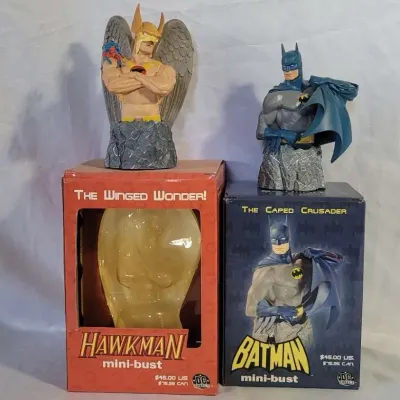 2 DC Direct DC Comics Superhero Mini Busts - Batman and Hawkman