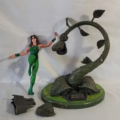 1990s Hand Painted Poison Ivy Superhero Villain Statue with Homemade Wooden Base DC Comics