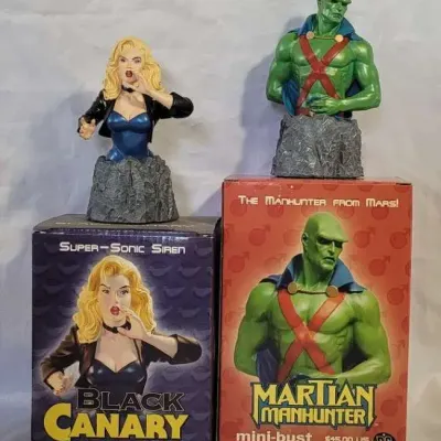 Lot of 2 DC Comics Mini-Bust Statues with Box - Black Canary & Justice League Martian Manhunter