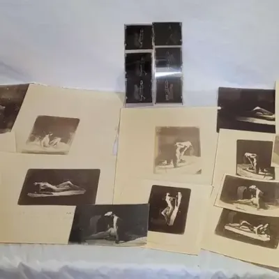 Vintage Nude Woman Photo Shoot Dark Room Photographic Prints and Negatives of Clothed Woman