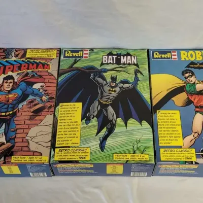 3 Revell DC Comics Plastic Model Kits Unassembled - Retro Classic Superman Batman & Robin 1990s