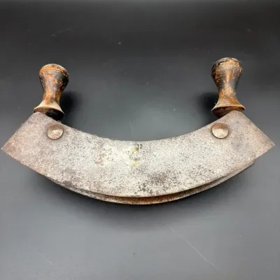 Antique J.A. Gorts Gussstahl Double Blade Mezzaluna Rocking Food Chopper – Wood Handles