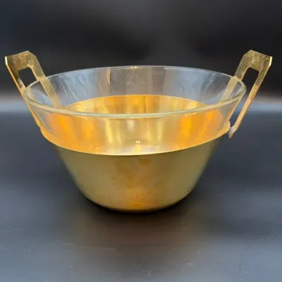 MCM 24K Gold Electroplated Serving Bowl with Glass Insert & Decorative Handles