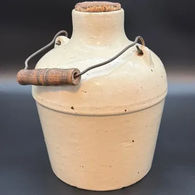 Antique Red Wing Stoneware Co. Cream-Glazed Jug with Cork & Bail Handle