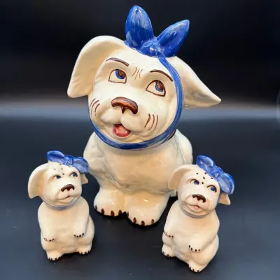 Vintage Shawnee Pottery Muggsy Dog Cookie Jar with Matching Salt & Pepper Shakers – 3 Pieces