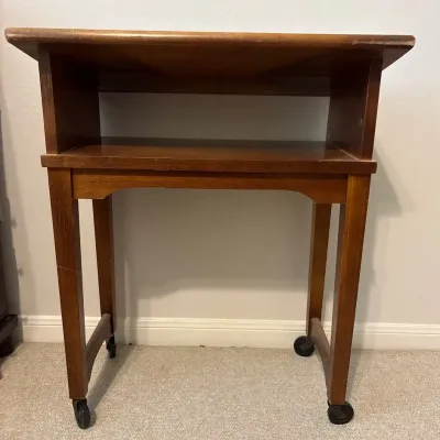 Vintage Wooden Slant-Top Writing Desk on Casters