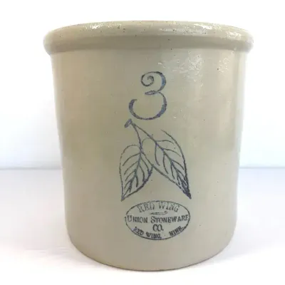 Red Wing Union Stoneware 3-Gallon Crock w/ Blue Birch Leaf Design  