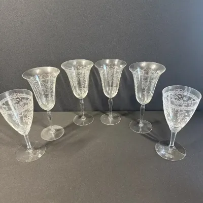 Vintage Ornate Etched Crystal-Style Stemware