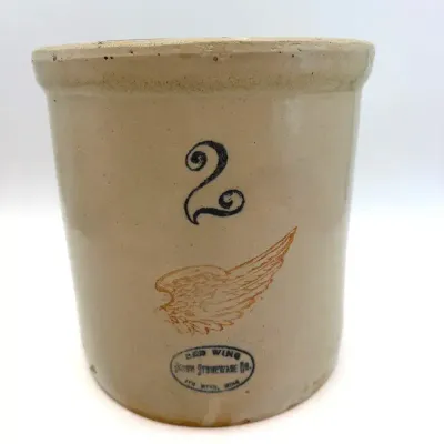 Antique 2 Gallon Red Wing Crock, Blue Markings