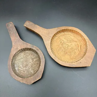 Vintage Asian Hand-Carved Wooden Rice Cake or Mooncake Molds – Bird & Floral Design