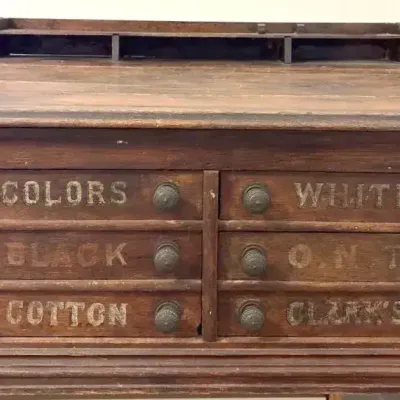 Antique Clark's O.N.T. Spool Cotton 6-Drawer Country Store Display Cabinet – Advertising Furniture 