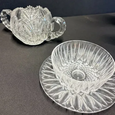 Vintage Cut-Style Clear Glass Bowl & Decorative Bowl with Underplate