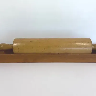Vintage Wooden Rolling Pin w/ Teak Tray