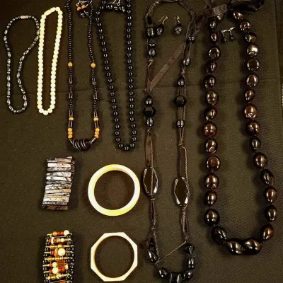 Black & White Costume Jewelery Lot W/ Real Stone Items!