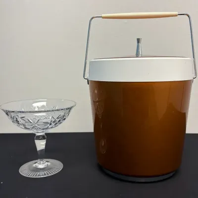 Vintage West Bend Thermo-Serv Ice Bucket + Vintage Cut Crystal Pedestal Compote Candy Dish