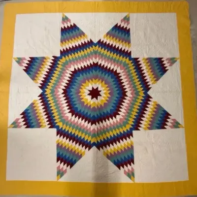 Handmade Quilted Star Coverlet (95” x 94”)