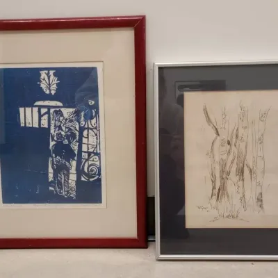 Shelley Ninokur "Picasso At La Californie" Hand-Pulled Relief Print + B. Griffin Sketch