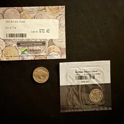 1913 Barber Silver Dime & 1916 Buffalo Nickel