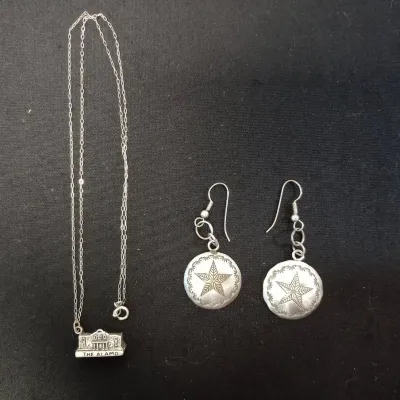 Sterling Silver Texas Earrings And Alamo Pendant 9.2g