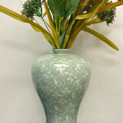 Korean Celadon Porcelain Plum Vase W/ Crane Inlay