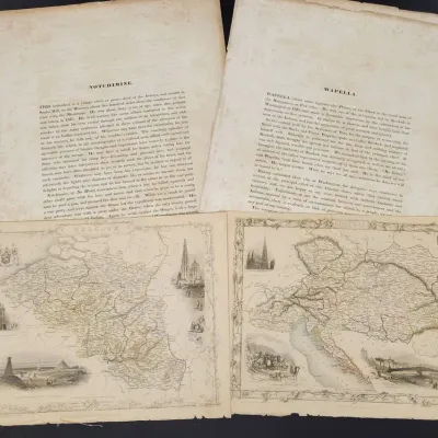 Antique Illustrated European Map & Native American History Book Pages