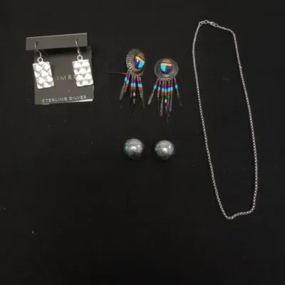 Sterling Silver Earrings And Chain 25.5g