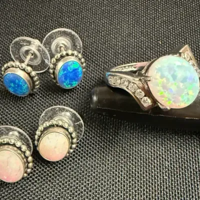 Sterling Opal Lot W/ Earrings + Ring 12g