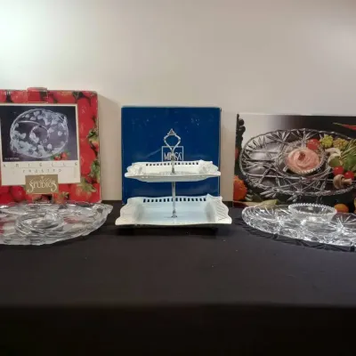 Mikasa Roxborough Chip And Dip, Bridal Lace 2 Tier Serving Dish, Crystal Clear Studios Arielle Platt