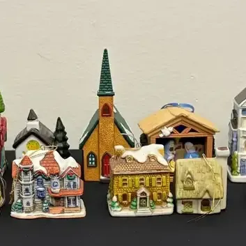 Miniature Christmas Village Houses, Churches, Figurines & Vintage Ornaments Collection