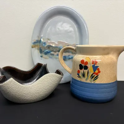 Mike Wilder Pottery Plater, Vintage Universal Potteries Inc. Pitcher & Bowl by Unknown Artist