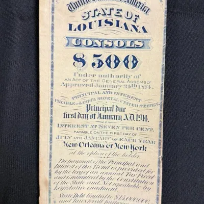 Antique 19th Century State of Louisiana $500 Consolidated Bond Certificate - Scripophily #3