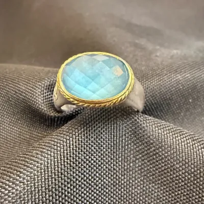 AUTHENTICATED David Yurman Topaz 18K/Sterling Cocktail Ring 8.1g