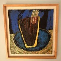Anne Gresinger 1986 Original Mixed Media Painting "Cup & Saucer"