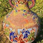 Huge 15" Vintage Japanese Satsuma Vase - Hand Painted Raised Enamel