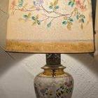 Antique Victorian Hand Painted Porcelain Lamp W/ Birds — Matching 16" Parchment Shade