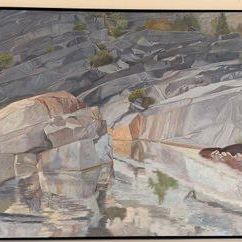 Large 42x60 Original S. Gelber (1981) Realist Landscape Oil Painting – Rocky Pool
