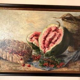 Still Life With Watermelon, Cherries, And Berry Sprigs