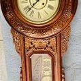 Monumental Mahogany Long Drop Institutional Time And Strike Wall Clock.