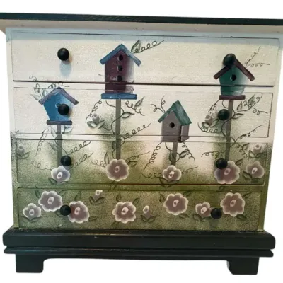 Hand Painted Miniature Chest of Drawers / Jewelry Box 
