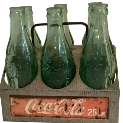 Vintage 1950’s Coca-Cola Pressed Aluminum 6 Pack Bottle Carrier With Bottles