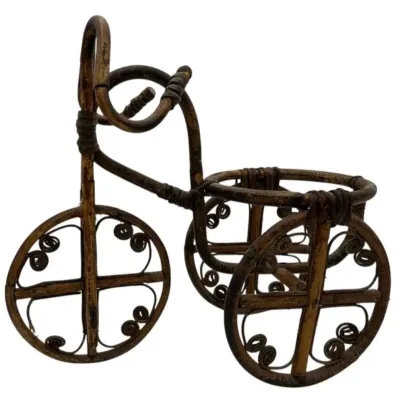 Vintage Bamboo/Rattan Tricycle Planter Stand