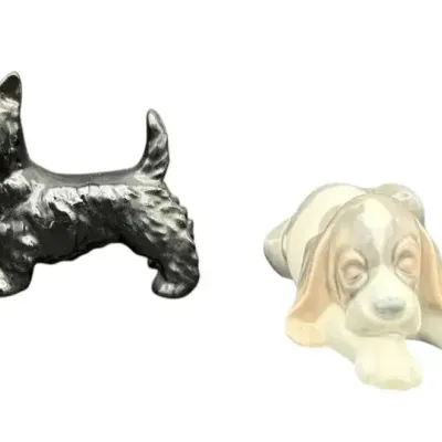 Lladró "Sleepy Puppy" Beagle Dog Figurine (Model #1072) & Porcelain Scottish Terrier 